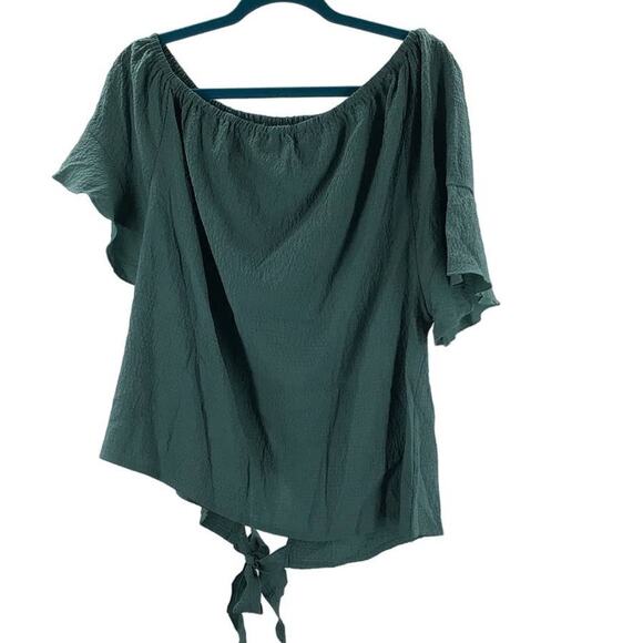 BLOOMCHIC 10 M Green Knotted Ruffle Sleeve Off Shoulder Blouse Top NWT B75 - Picture 4 of 9